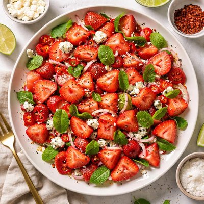 Image of Watermelon Strawberry and Chile Salad