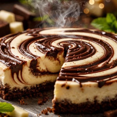 Image of White and Dark Chocolate Spiral Cheesecake