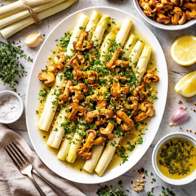 Image of White Asparagus with Chanterelles