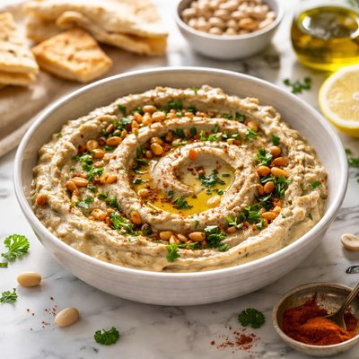 Image of White Bean and Roasted Eggplant Hummus Baba Ghanoush