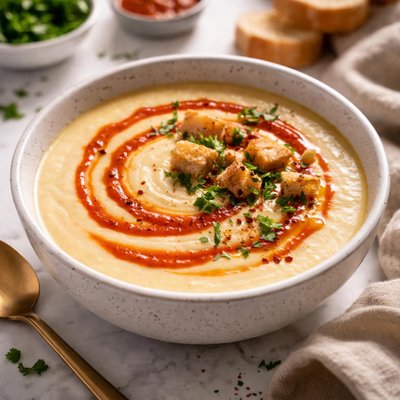 Image of White Bean Bisque with Red Pepper Swirl