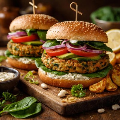 Image of White Bean Burgers with Spinach