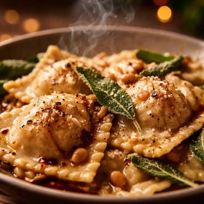 Image of White Bean Ravioli with Balsamic Brown Butter