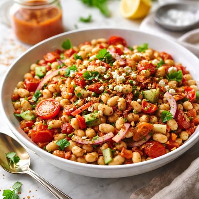 Image of White Bean Salad with Roasted Red Pepper Dressing