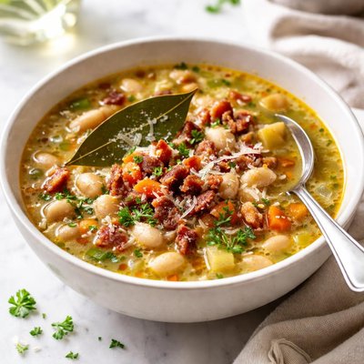 Image of White Bean Soup with Bay and Pancetta
