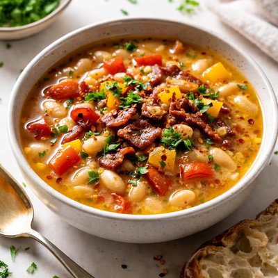 Image of White Bean Soup with Peppers and Bacon