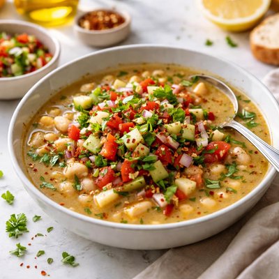 Image of White Bean Soup with Salad Salsa