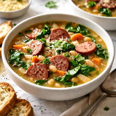 Image of White Bean Spinich Soup with Smoked Sausage