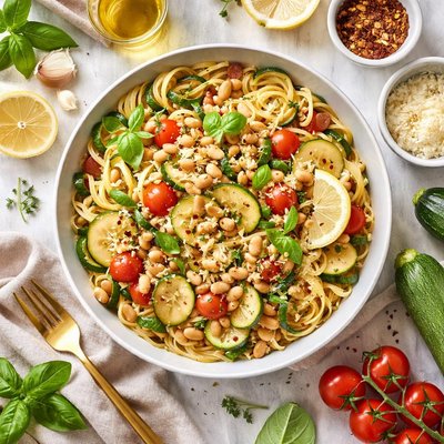 Image of White Bean Zucchini Pasta