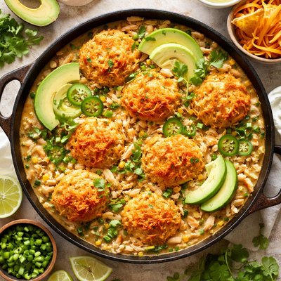 Image of White Chicken Chili with Cheddar Hushpuppy Crust