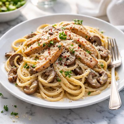 Image of White Chicken Mushroom Spaghetti