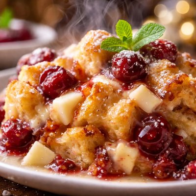 Image of White Chocolate and Cherry Bread Pudding