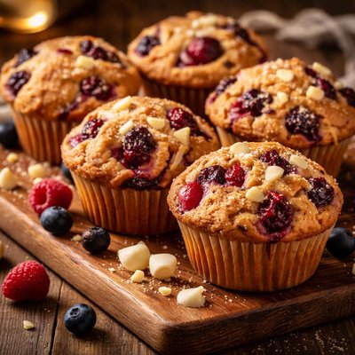 Image of White Chocolate and Mixed Berry Muffins