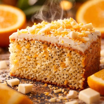 Image of White Chocolate and Orange Poppy Seed Cake