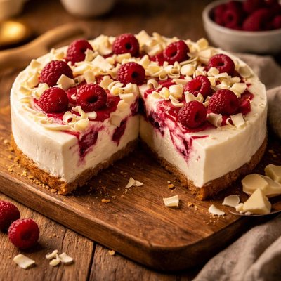 Image of White Chocolate and Raspberry Cheesecake