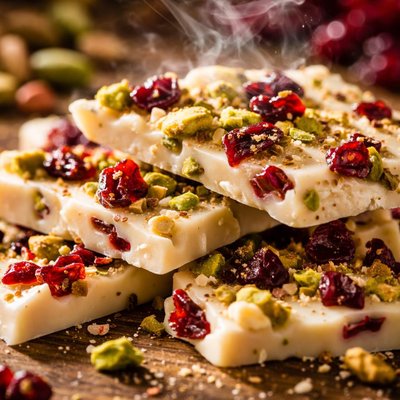 Image of White Chocolate Bark with Pistachios and Dried Cranberries