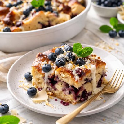 Image of White Chocolate Blueberry Bread Pudding