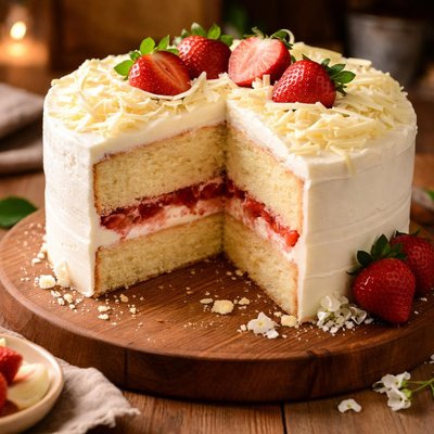 Image of White Chocolate Cake with Strawberry Filling