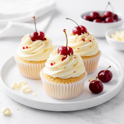 Image of White Chocolate Cherry Cupcakes or Icing