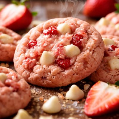 Image of White Chocolate Chip Strawberry Fudge Drop Cookies