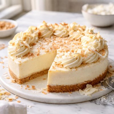 Image of White Chocolate Coconut Cheesecake