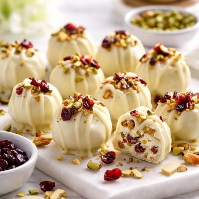 Image of White Chocolate Fruit and Nut Truffles