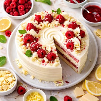 Image of White Chocolate Raspberry Fantasy Cake