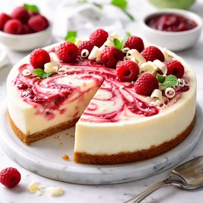 Image of White Chocolate Raspberry Swirl Cheesecake