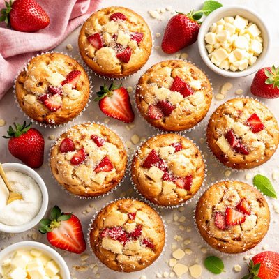 Image of White Chocolate Strawberry Muffins