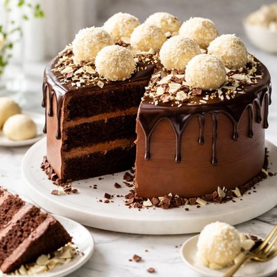 Image of White Chocolate Truffle and Chocolate Fudge Layer Cake
