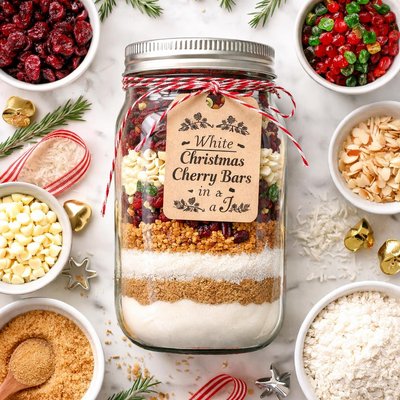 Image of White Christmas Cherry Bars in a Jar