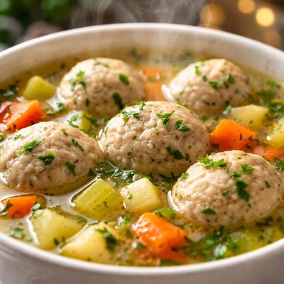 Image of White Meatball Meatless Soup