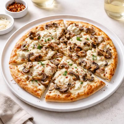 Image of White Pizza Chicken and Mushroom Thin Crust