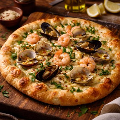 Image of White Pizza with Shellfish