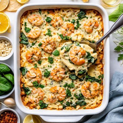 Image of White Sauce Shrimp Spinach Lasagne