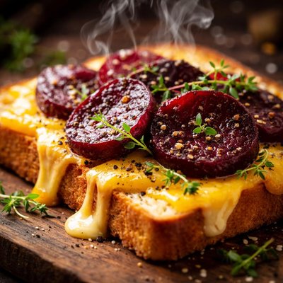Image of White Toast with Cheddar and Beetroot