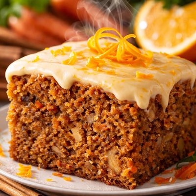 Image of Whole Wheat Carrot Cake with Creamy Orange Icing Low Fat