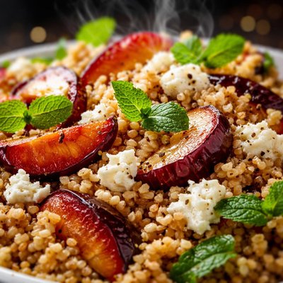 Image of Whole Wheat Couscous with Plums Goat Cheese and Fresh Mint