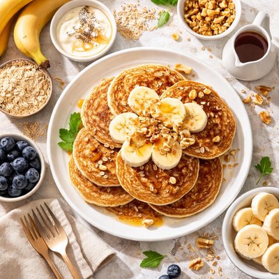 Image of Whole Wheat Oatmeal and Banana Pancakes