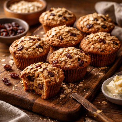 Image of Whole Wheat Oatmeal and Raisin Muffins