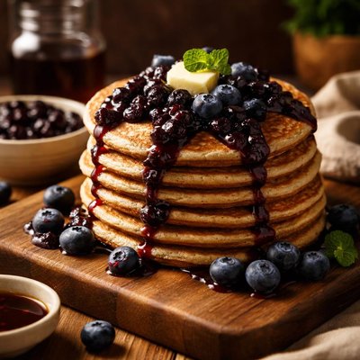 Image of Whole Wheat Pancakes with Blueberry Compote