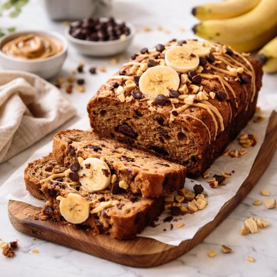 Image of Whole Wheat Peanut Butter Banana Bread with Chocolate Chips