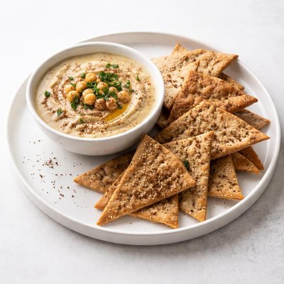 Image of Whole Wheat Pita Chips with Garbanzo Bean Cumin Dip