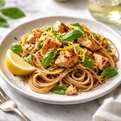 Image of Whole Wheat Spaghetti with Lemon Basil and Salmon