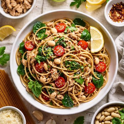 Image of Whole Wheat Spaghetti with White Beans and Tuna