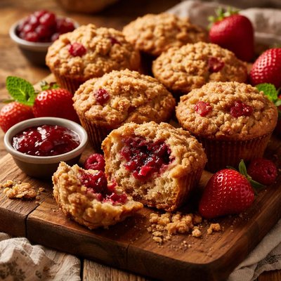 Image of Whole Wheat Strawberry Muffins with Raspberry Filling