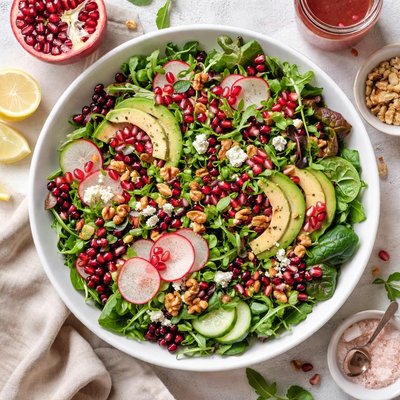 Image of Wild Green Salad with Pomegranate Vinaigrette