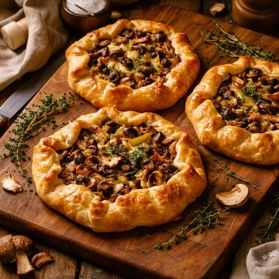 Image of Wild Mushroom and Leek Galettes Open Faced Pies