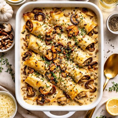 Image of Wild Mushroom Onion Manicotti with an Asiago Sauce