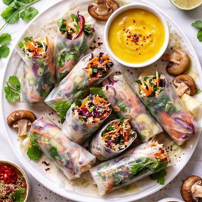 Image of Wild Mushroom Spring Rolls with Chinese Mustard Dipping Sauce
